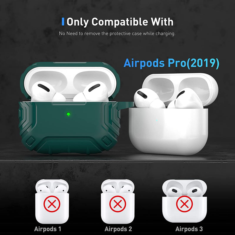 Zitel Rugged Cover for Airpods Pro 2019 Case with Keychain - Matte Green