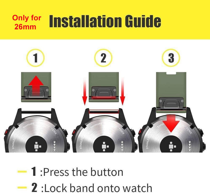Zitel Bands for Garmin Fenix 7X, Fenix 6X/6X Pro, Fenix 5X/5X Plus, Fenix 3/3 HR, Descent MK1, D2 Delta PX, D2 Charlie, 26mm Sport Strap - Army Green
