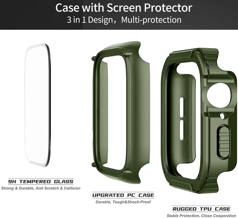 Zitel Rugged Case for Apple Watch Series 9 / 8 / 7 41mm Screen Protector Case with Built-in 9H Tempered Glass - Green
