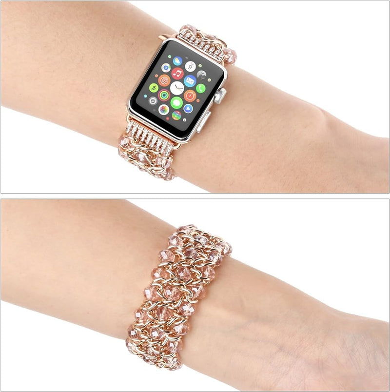 Zitel Band for Apple Watch 41mm/40mm/38mm Beaded Strap for Women Girls - Rose Gold