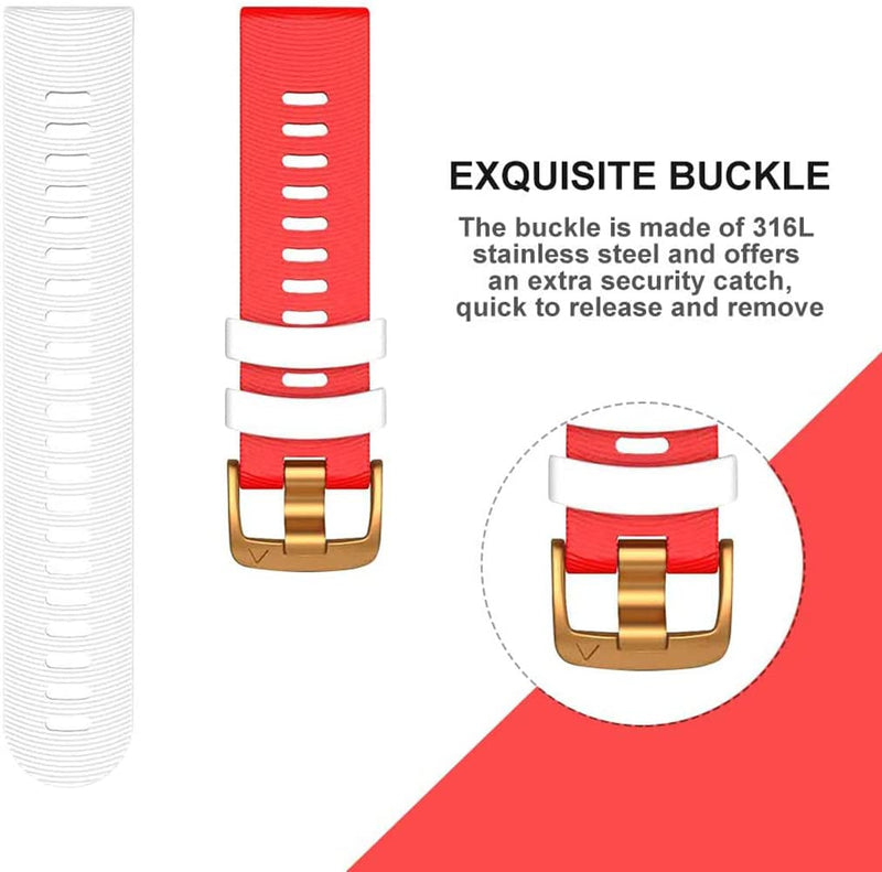 Zitel Band for Garmin Forerunner 245/245 Music, 645/645 Music, 55/158, Vivoactive 3, Venu Sq, 20mm Straps - Red/White