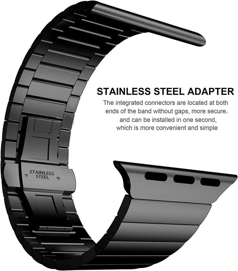 Zitel Stainless Steel Bands for Apple Watch Metal Straps 41mm 40mm 38mm Series 9 | 8 | 7 | 6 | 5 | 4 | 3 | 2 | 1 | SE2 - Black