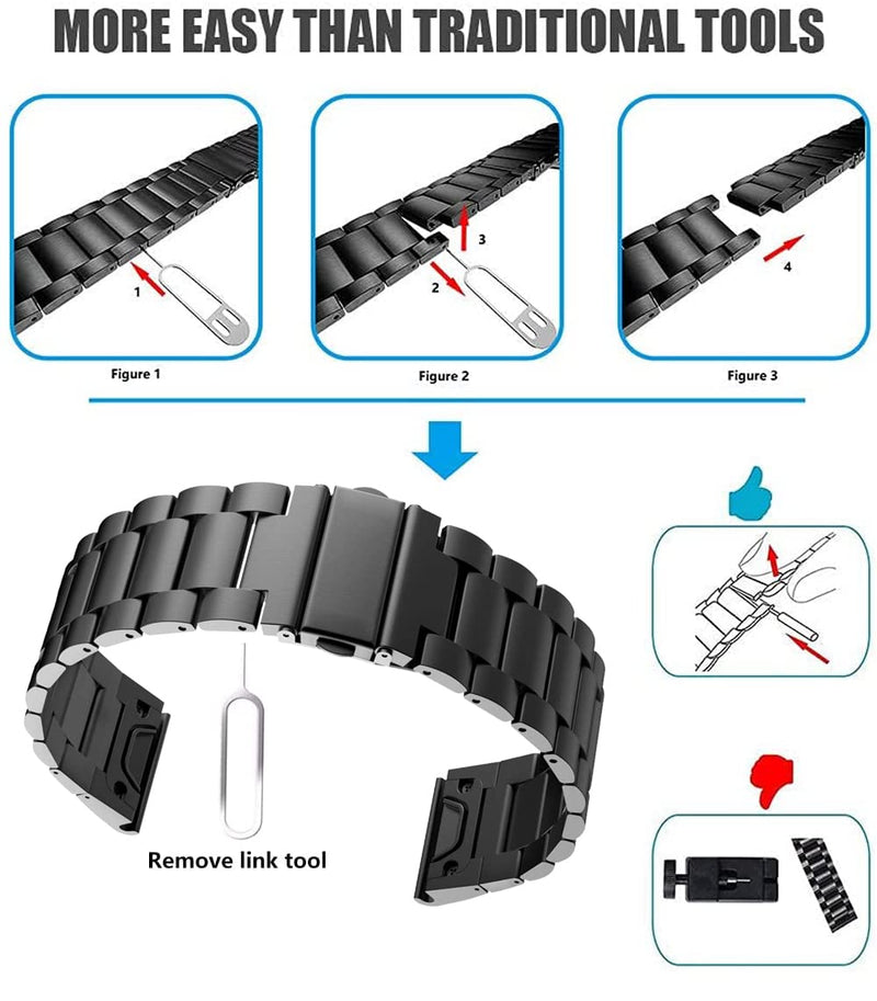 Zitel Band for Garmin Fenix 7X/7X Pro, 6X/6X Pro, 5X/5X Plus, 3/3 HR, Tactix 7, Enduro 2, Titanium Alloy Metal 26mm Strap