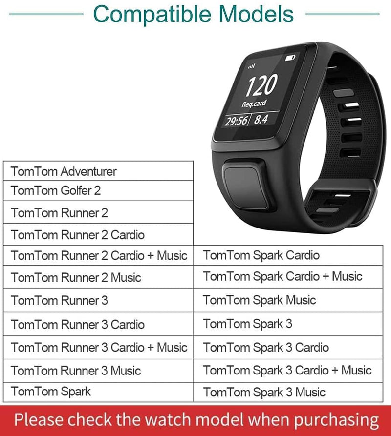 Zitel Band for Tomtom Straps for Runner 3, Spark 3, Runner 2, Spark, Golfer 2, Adventurer - Black