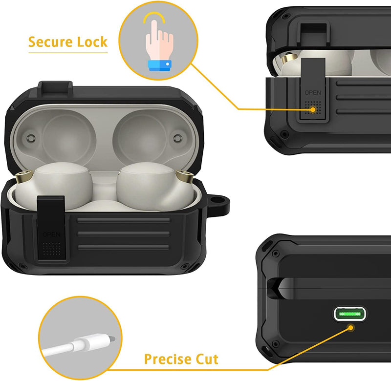 Zitel Case for Sony WF-1000XM4 Earbud (2021), Rugged Armor Design with Secure Lock - Matte Black