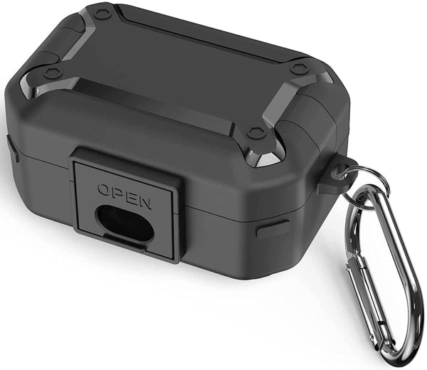 Zitel Rugged Case for Sennheiser Momentum True Wireless 3 Earbuds Case with Secure Lock & Keychain Carabiner (Black)