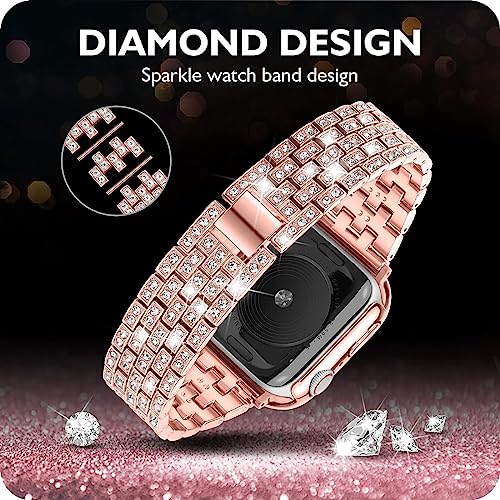 Zitel Band for Apple Watch 41mm Bling Diamond Rhinestone Strap + Case for Women Girls iWatch Series 9 | 8 | 7 - Rose Pink