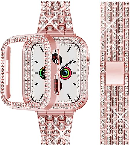 Zitel Band for Apple Watch 44mm Bling Diamond Rhinestone Strap + Case for Women Girls iWatch Series 6 | 5 | 4 | SE2 - Rose Pink