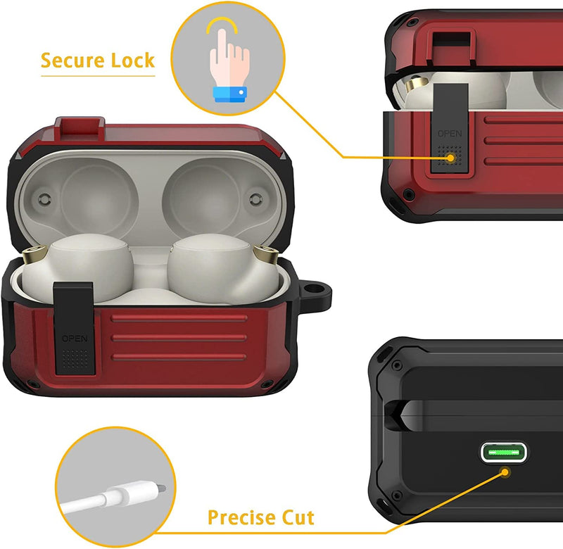 Zitel Case for Sony WF-1000XM4 Earbud (2021), Rugged Armor Design with Secure Lock - Matte Red