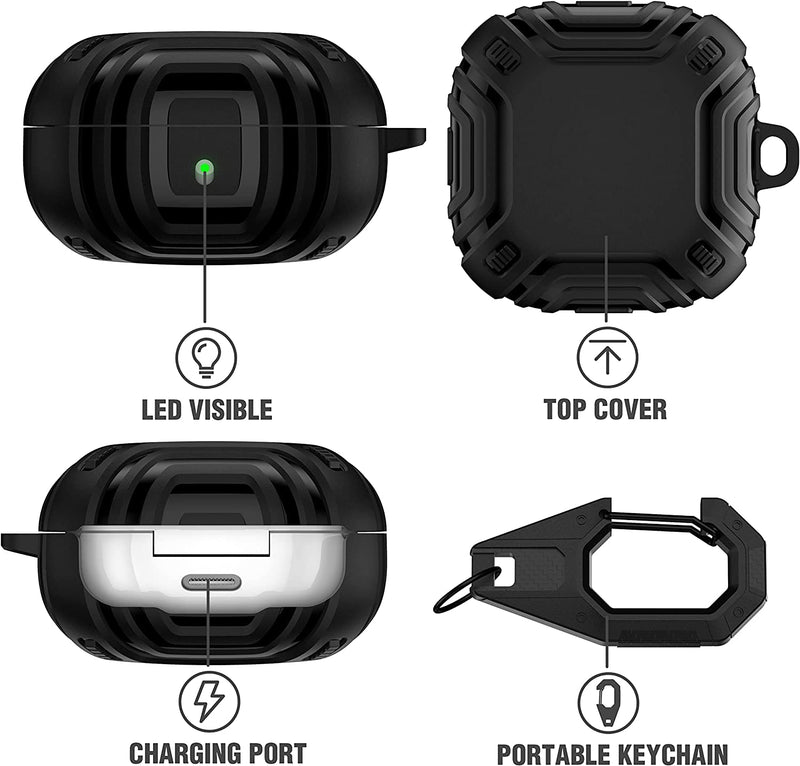 Zitel Rugged Case for Samsung Galaxy Buds 2 Pro Case (2022)/Buds 2 (2021)/Buds Pro (2021)/Buds Live (2020) - Matte Black