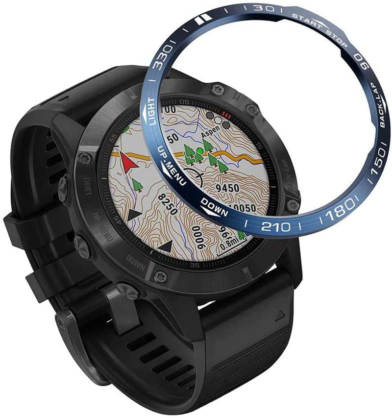 Zitel Bezel Styling for Garmin Fenix 6X / Fenix 6X Pro Bezel Ring Adhesive Cover Stainless Steel Protector - Blue