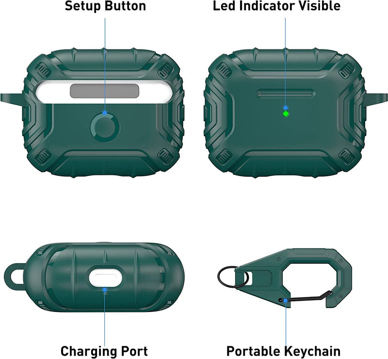Zitel Rugged Cover for Airpods Pro 2019 Case with Keychain - Matte Green