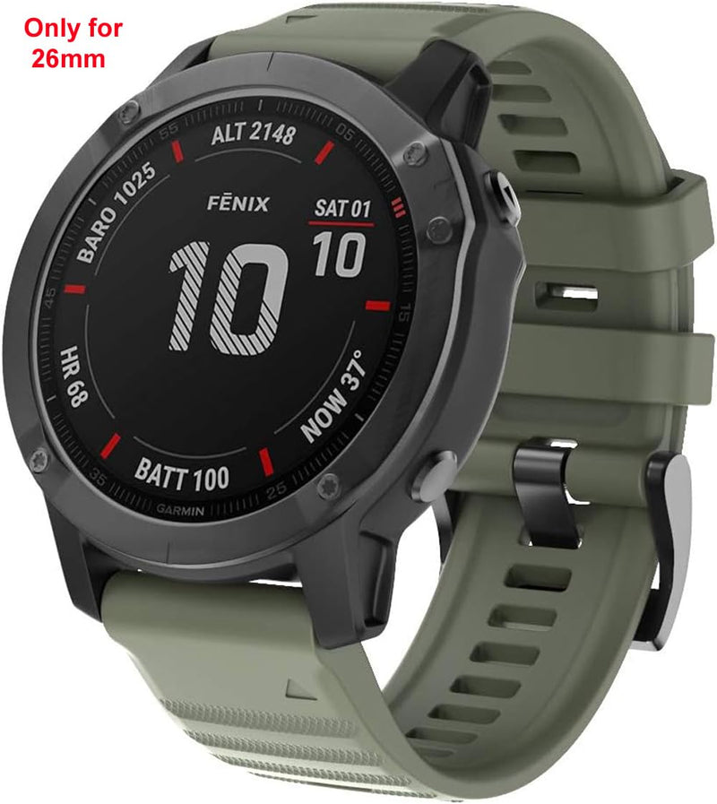 Zitel Bands for Garmin Fenix 7X, Fenix 6X/6X Pro, Fenix 5X/5X Plus, Fenix 3/3 HR, Descent MK1, D2 Delta PX, D2 Charlie, 26mm Sport Strap - Army Green