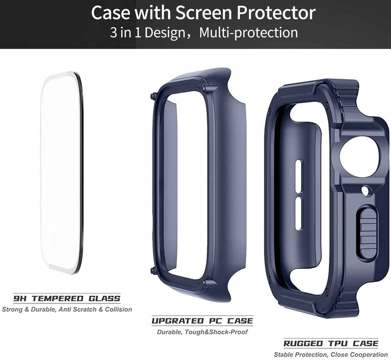 Zitel Rugged Case for Apple Watch Series 9 / 8 / 7 45mm Screen Protector Case with Built-in 9H Tempered Glass - Blue