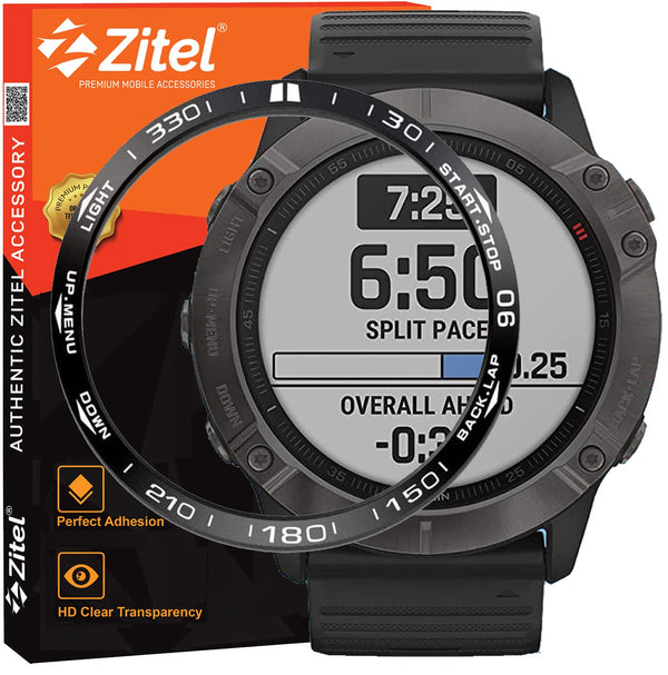 Zitel Bezel Styling for Garmin Fenix 6X / Fenix 6X Pro Bezel Ring Adhesive Cover Stainless Steel Protector - Black