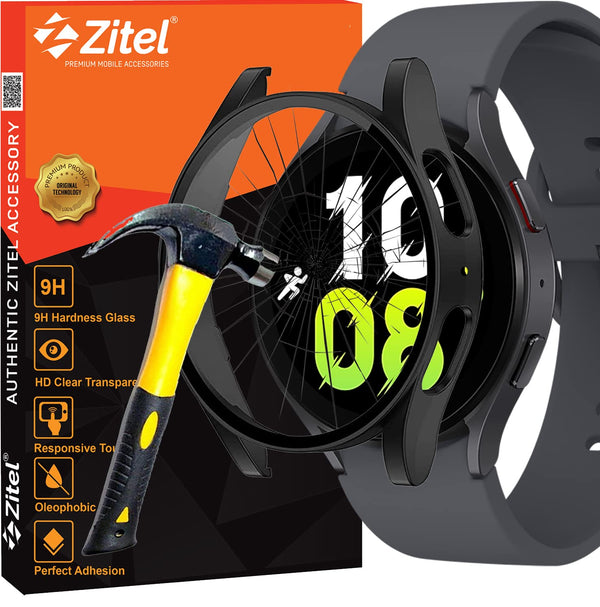 Zitel Hard PC Case for Samsung Watch 5 (44mm) Screen Protector Cover with Built-in Tempered Glass - Matte Black