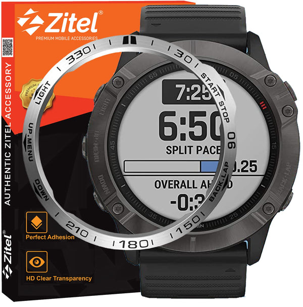 Zitel Bezel Styling for Garmin Fenix 6X / Fenix 6X Pro Bezel Ring Adhesive Cover Stainless Steel Protector - Silver