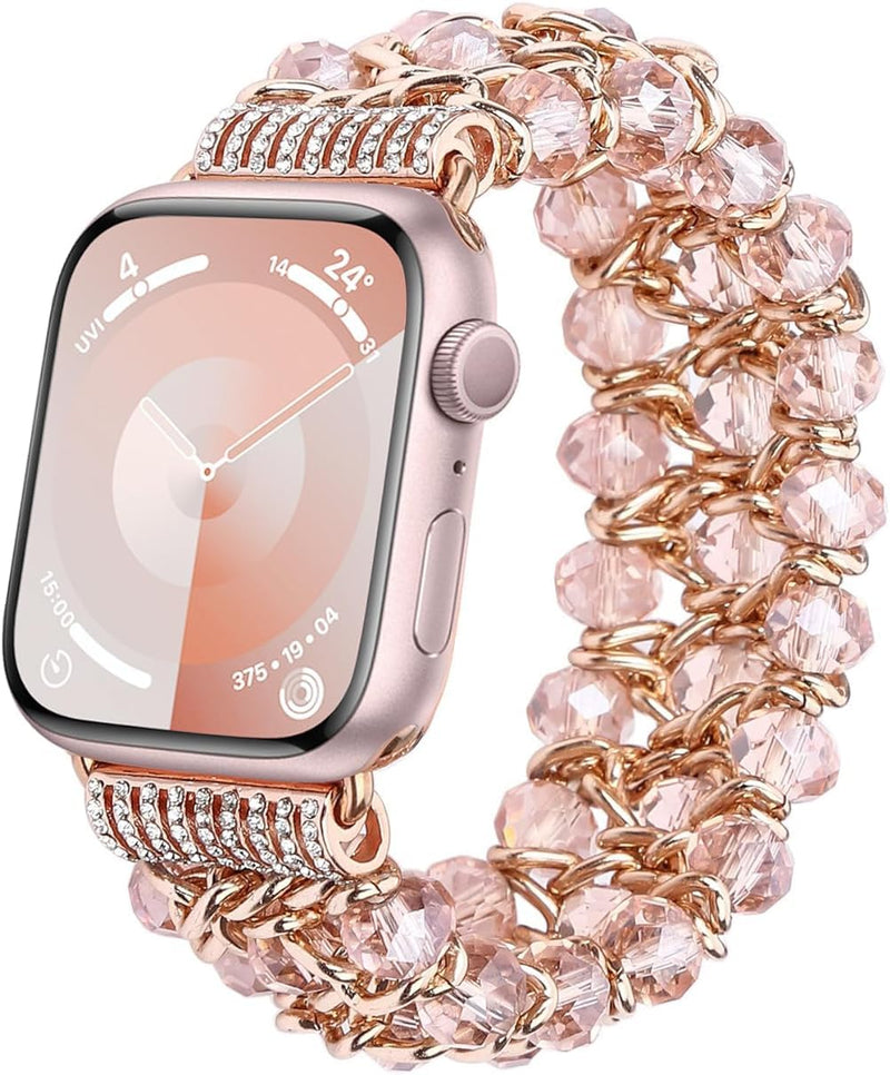 Zitel Band for Apple Watch 41mm/40mm/38mm Beaded Strap for Women Girls - Rose Gold