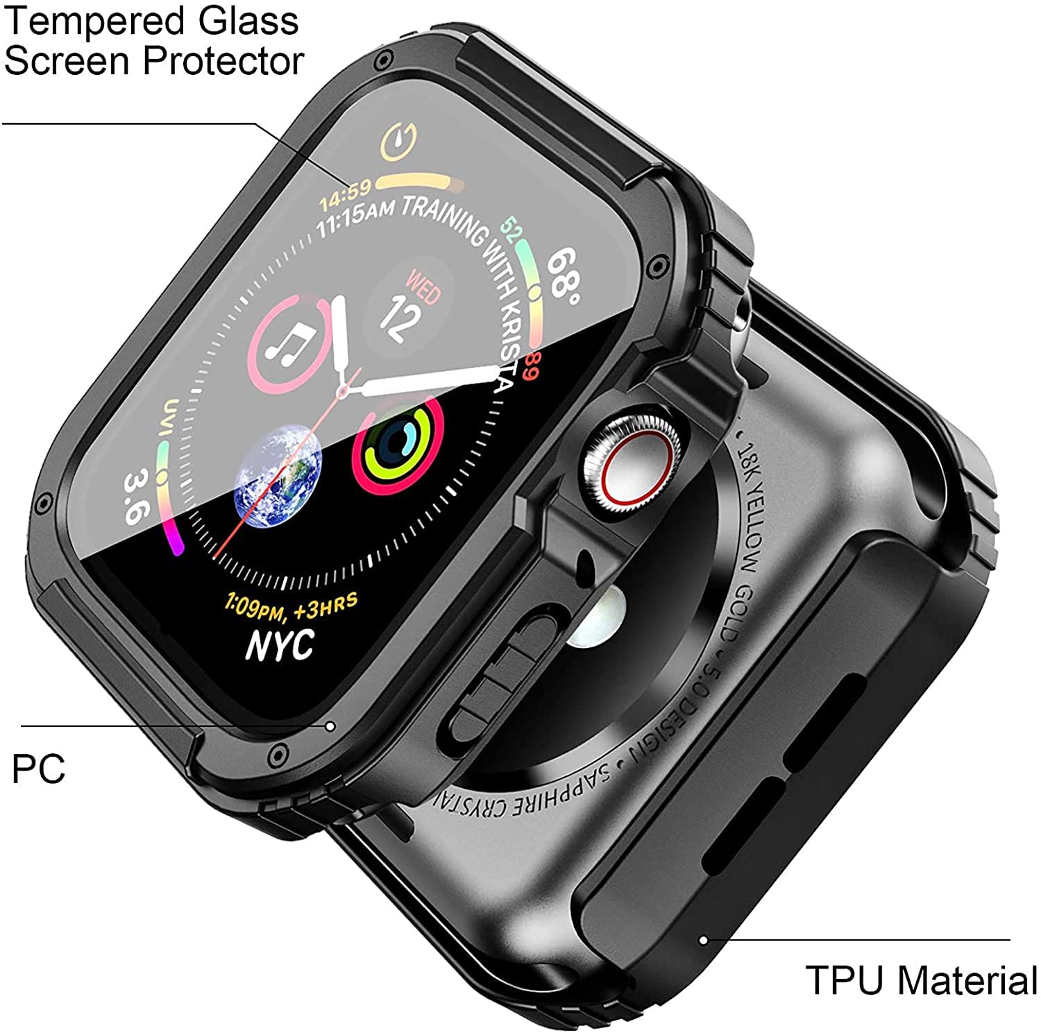 Zitel Rugged Case for Apple Watch Series 9 / 8 / 7 45mm Screen Protect