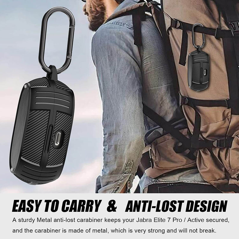 Zitel Rugged Case for Jabra Elite 7 Pro Earbuds / Elite 7 Active Case with Keychain Carabiner, Black