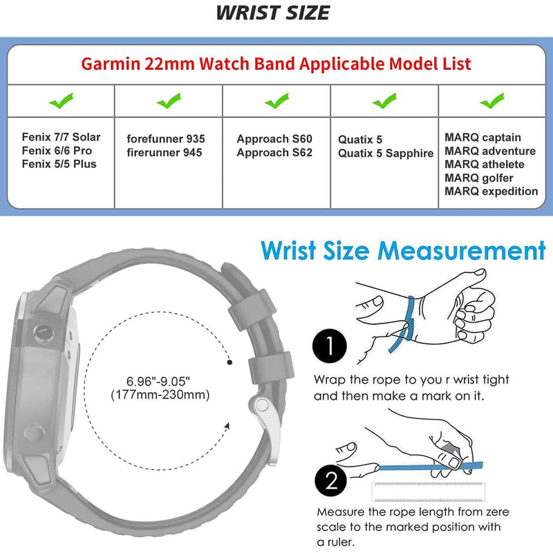 Zitel Band for Garmin Fenix 6/6 Pro, Fenix 7, 5/5 Plus, Epix Gen 2, new Forerunner 965/955/945/935, 22mm Straps - Black