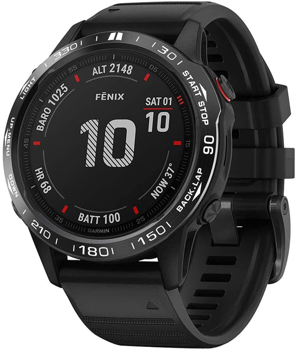 Zitel Bezel Styling for Garmin Fenix 7X Bezel Ring Adhesive Cover Stainless Steel Protector - Black