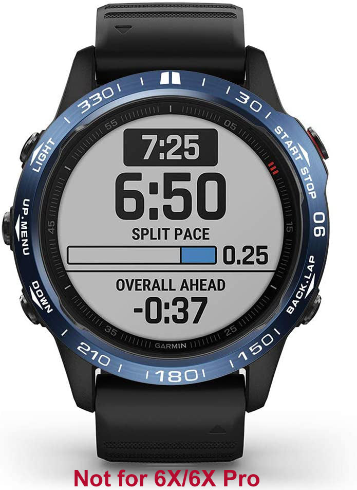 Zitel Bezel Styling for Garmin Fenix 6 / 6 Pro Bezel Ring Adhesive Cover Stainless Steel Protector (Not For 6X / 6X Pro) - Blue