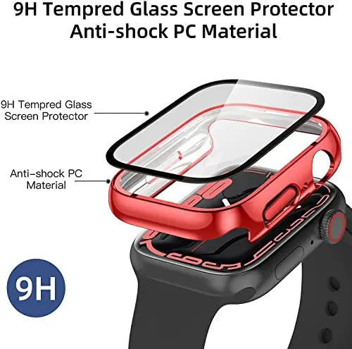 Zitel Case Compatible with Apple Watch Series 7 45mm Hard PC Bumper Case with Built-in 9H Tempered Glass Screen Protector Edge-to-Edge Smart Defense - Red Zitel